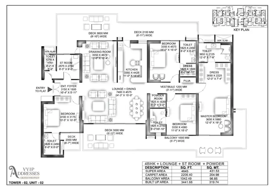 VVIP Addresses 4 BHK + Lounge + ST Room + Powder